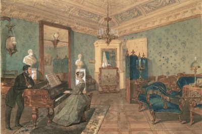 Interior del salón en la casa del Barón Stieglitz en San Petersburgo, 1841 de Pyotr Fyodorovich Sokolov